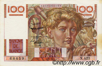 100 Francs JEUNE PAYSAN FRANCE  1952 F.28.31 SPL+