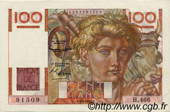 100 Francs JEUNE PAYSAN FRANCE  1952 F.28.33 SPL+