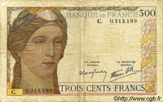 300 Francs FRANCE  1938 F.29.01 B+
