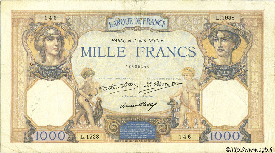 1000 Francs CÉRÈS ET MERCURE FRANCE  1932 F.37.07 TB+