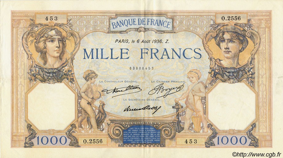 1000 Francs CÉRÈS ET MERCURE FRANCE  1936 F.37.09 TTB+ à SUP