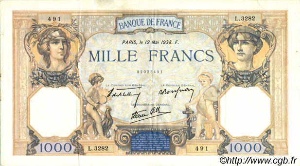 1000 Francs CÉRÈS ET MERCURE type modifié FRANCE  1938 F.38.14 TTB