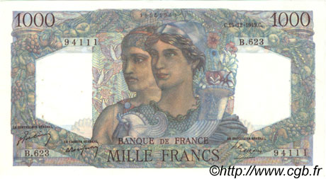 1000 Francs MINERVE ET HERCULE FRANCE  1949 F.41.30 pr.SPL