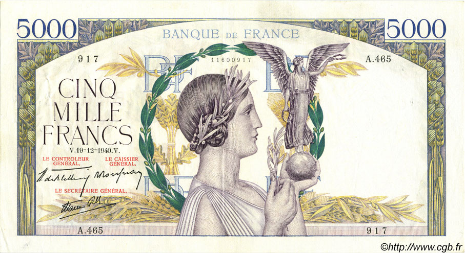 5000 Francs VICTOIRE Impression à plat FRANCE  1940 F.46.17 TTB+