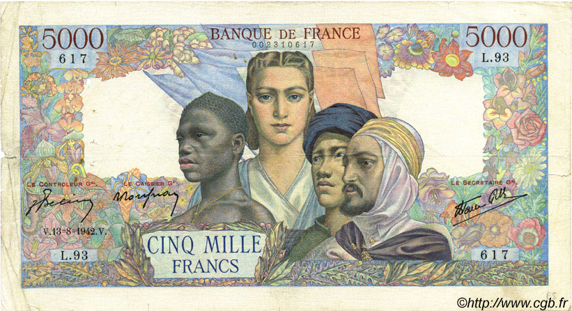 5000 Francs EMPIRE FRANÇAIS FRANCE  1942 F.47.04 pr.TB