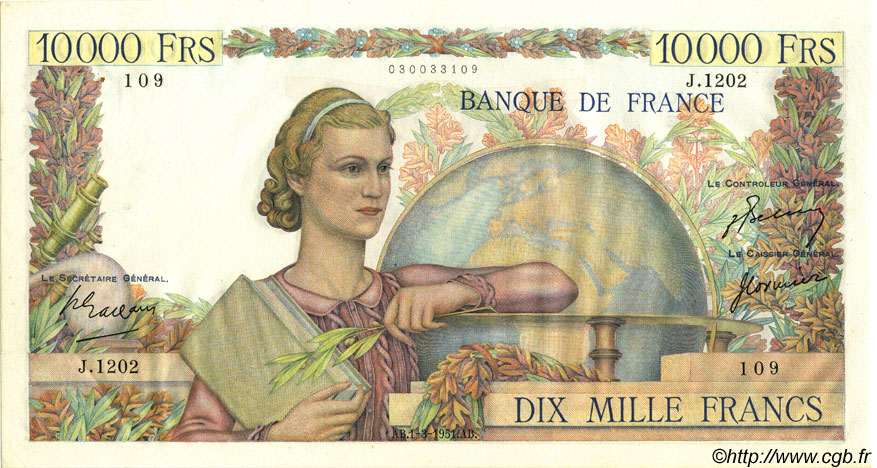 10000 Francs GÉNIE FRANÇAIS FRANCE  1951 F.50.48 SUP