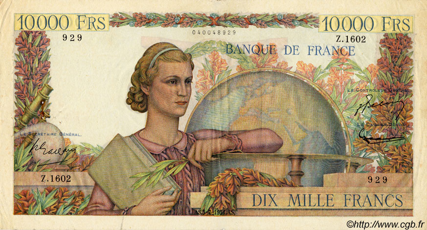 10000 Francs GÉNIE FRANÇAIS FRANCE 1951 F.50.52 TTB