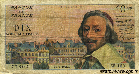 10 Nouveaux Francs RICHELIEU FRANCE  1961 F.57.14 AB