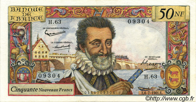 50 Nouveaux Francs HENRI IV FRANCE  1961 F.58.06 TTB