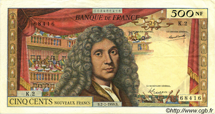500 Nouveaux Francs MOLIÈRE FRANCE  1959 F.60.01 TTB+