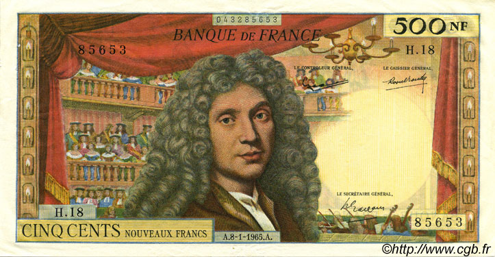 500 Nouveaux Francs MOLIÈRE FRANCE  1965 F.60.08 SUP+