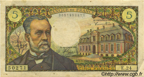 5 Francs PASTEUR FRANCE  1966 F.61.02 TTB