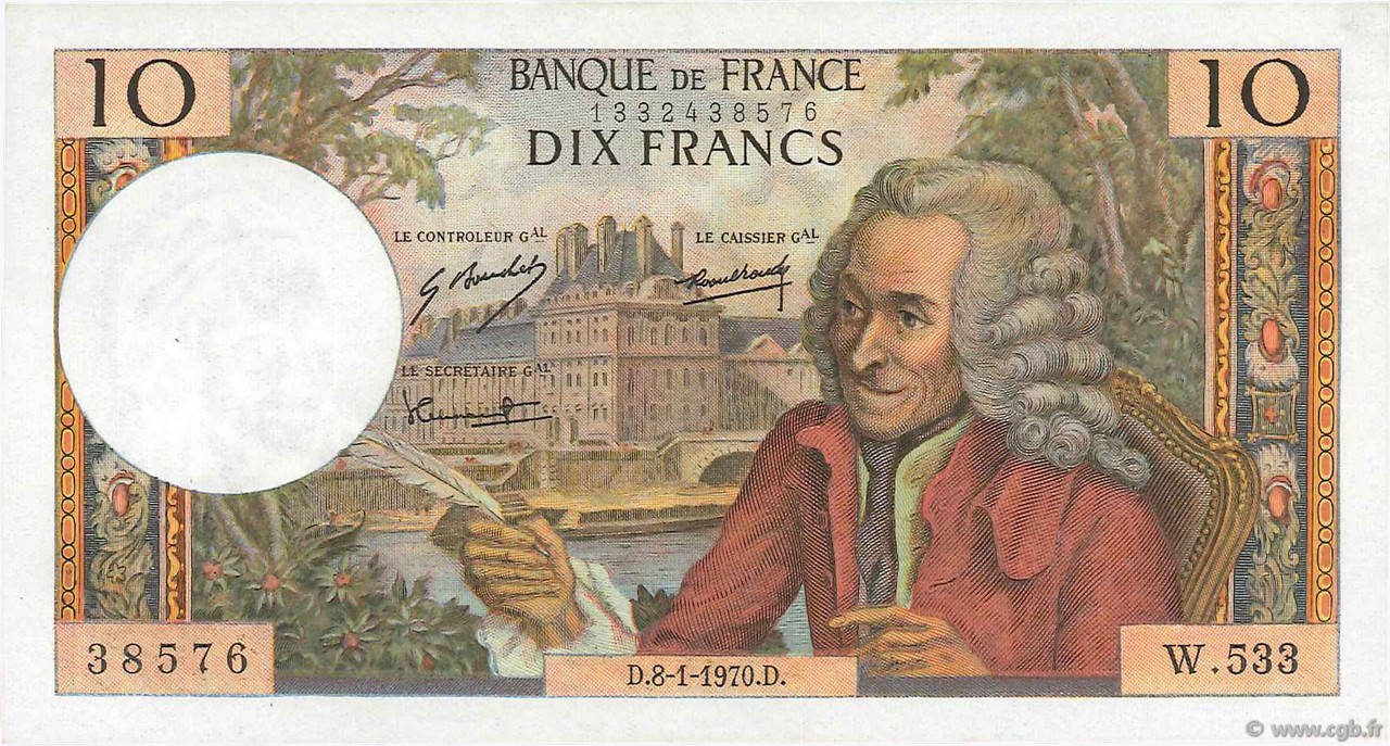 10 Francs VOLTAIRE FRANCE  1970 F.62.41 SUP+