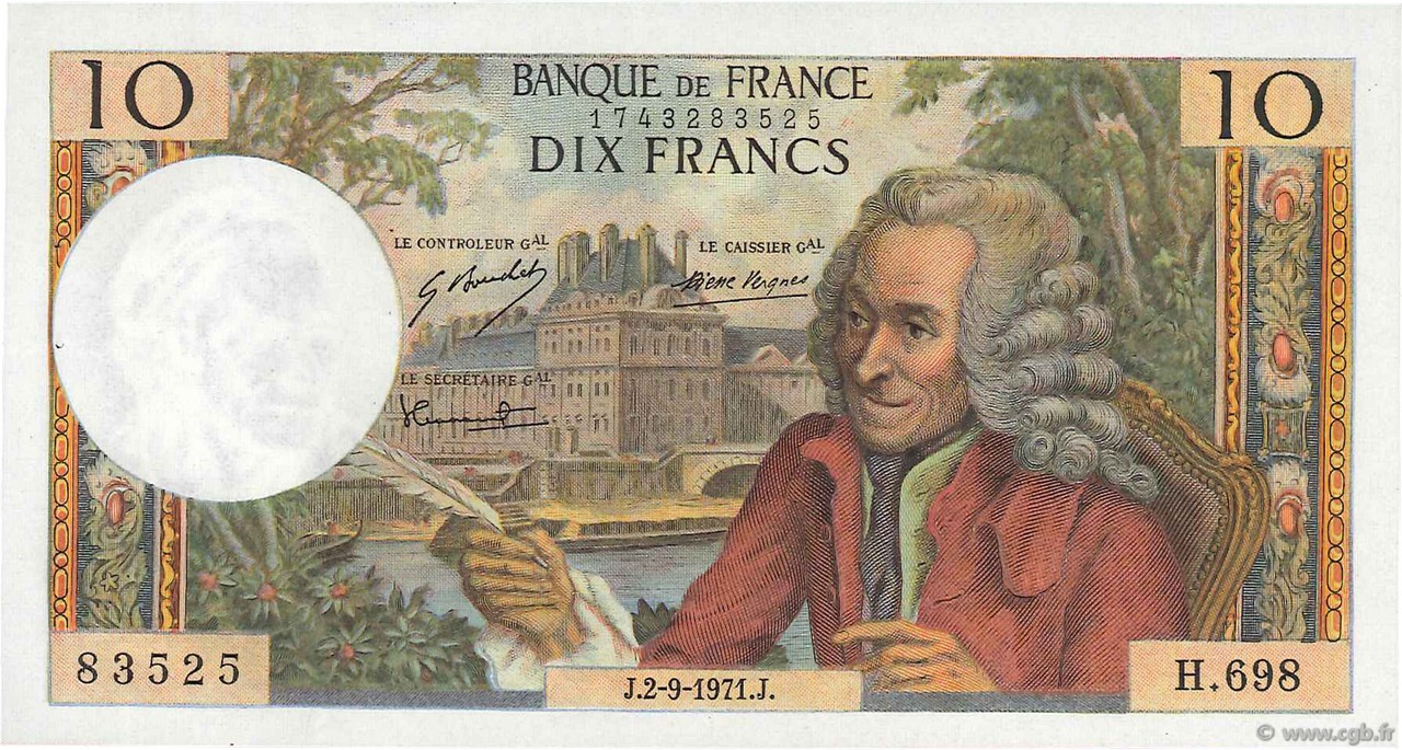 10 Francs VOLTAIRE FRANCE  1971 F.62.51 pr.SPL