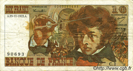 10 Francs BERLIOZ FRANCE  1972 F.63.01 TB