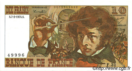 10 Francs BERLIOZ FRANCE  1974 F.63.03 SUP+