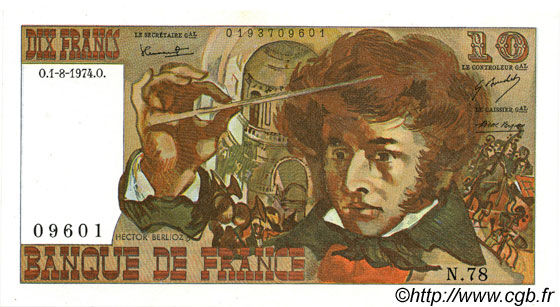 10 Francs BERLIOZ FRANCE  1974 F.63.06 SUP