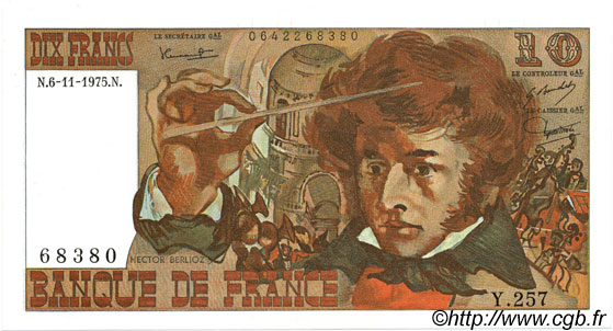10 Francs BERLIOZ FRANKREICH  1975 F.63.14 fST