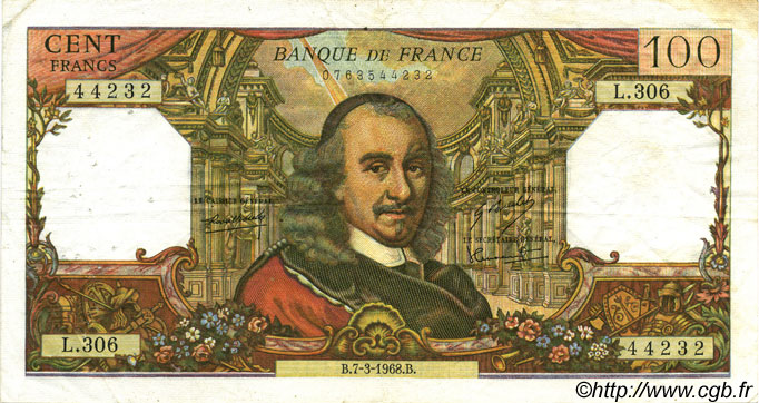 100 Francs CORNEILLE FRANCE  1968 F.65.21 TTB