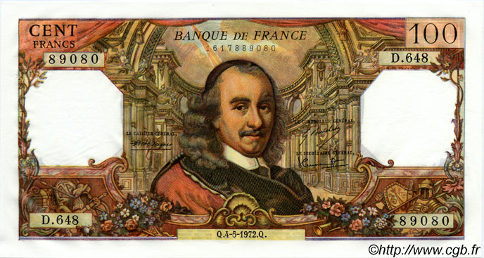 100 Francs CORNEILLE FRANCE  1972 F.65.39 pr.SPL