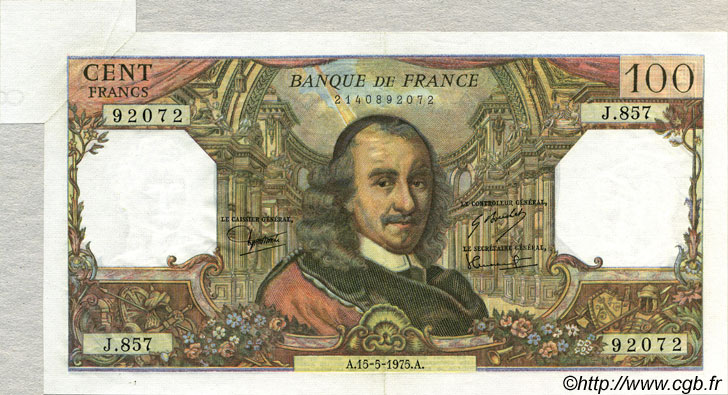 100 Francs CORNEILLE Fauté FRANCE  1975 F.65.49 SPL