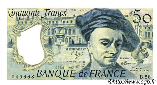 50 Francs QUENTIN DE LA TOUR FRANCE  1989 F.67.15 SPL+