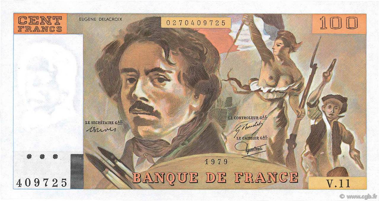 100 Francs DELACROIX modifié FRANCE  1979 F.69.02c pr.NEUF