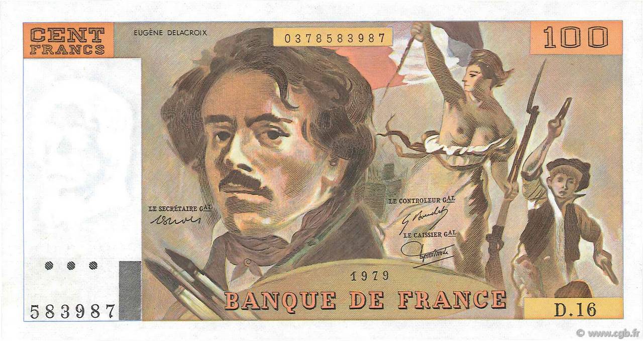 100 Francs DELACROIX modifié FRANCE  1979 F.69.02c SPL+