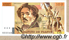 100 Francs DELACROIX modifié Fauté FRANCE  1985 F.69.09 SUP