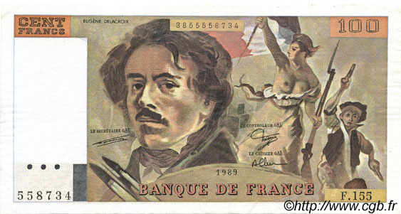 100 Francs DELACROIX modifié FRANCE  1989 F.69.13d SUP+