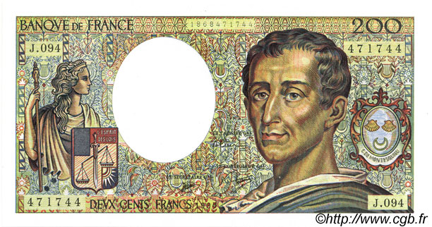 200 Francs MONTESQUIEU FRANCE  1990 F.70.10b NEUF