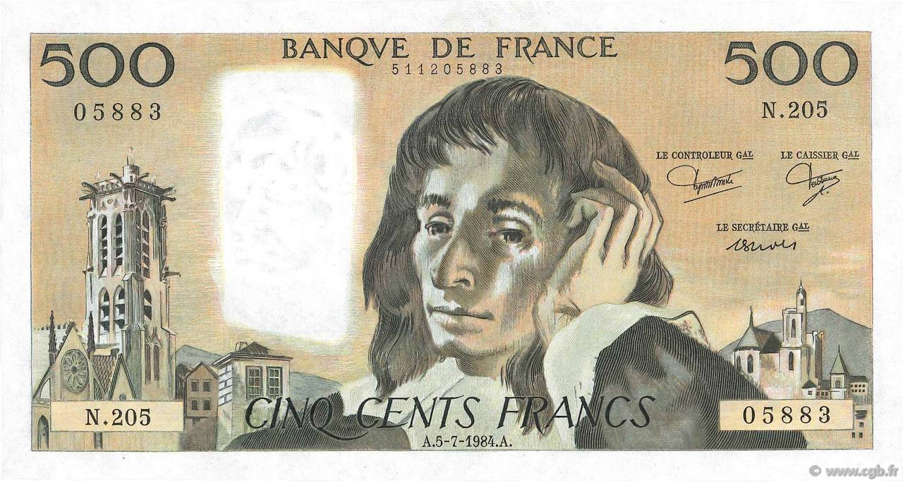 500 Francs PASCAL FRANCE  1984 F.71.31 pr.NEUF