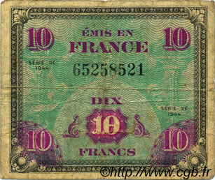 10 Francs DRAPEAU FRANCE  1944 VF.18.01 B à TB