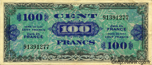 100 Francs DRAPEAU FRANCE  1944 VF.20.01 TTB