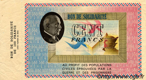100 Francs BON DE SOLIDARITÉ FRANCE Regionalismus und verschiedenen  1941 KL.10A1 fVZ