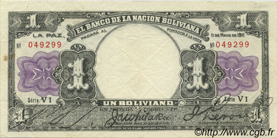 1 Boliviano BOLIVIE  1911 P.104 TTB