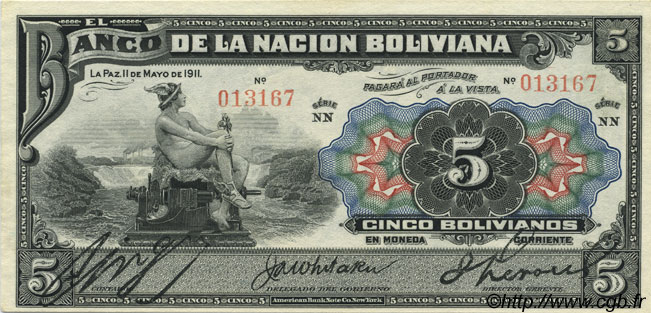 5 Bolivianos BOLIVIE  1911 P.105a SPL