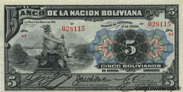 5 Bolivianos BOLIVIE  1911 P.105b SPL