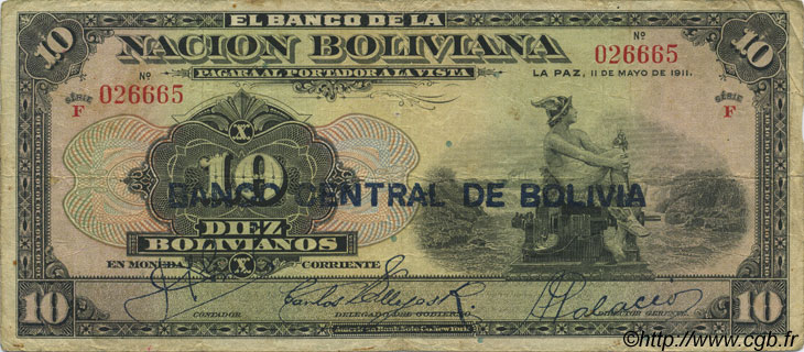 10 Bolivianos BOLIVIE  1929 P.114 TB