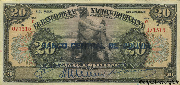 20 Bolivianos BOLIVIE  1929 P.115 TTB