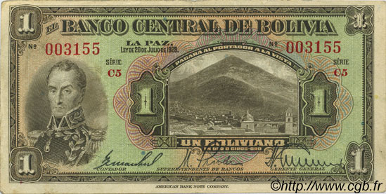 1 Boliviano BOLIVIE  1928 P.118a TTB