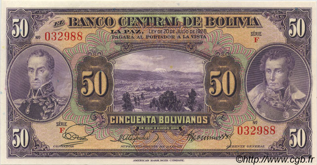 50 Bolivianos BOLIVIE  1928 P.123a SPL