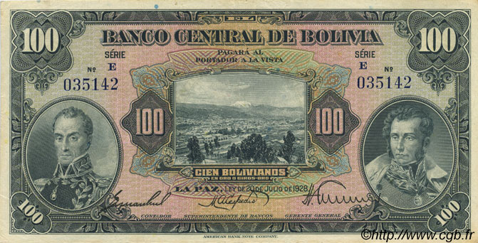 100 Bolivianos BOLIVIE  1928 P.125 SUP