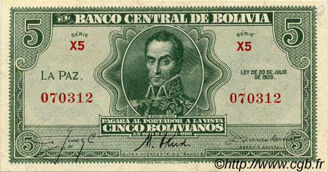 5 Bolivianos BOLIVIE  1928 P.129 SPL