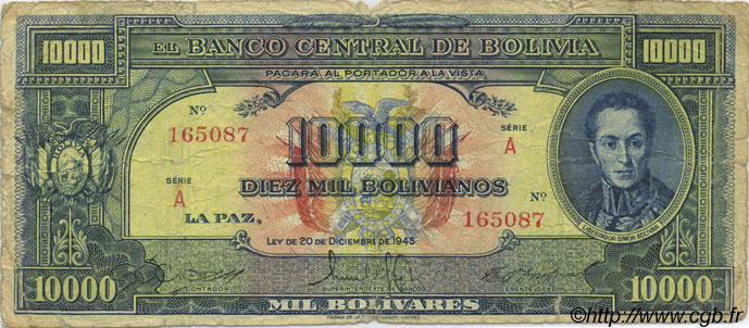 10000 Bolivianos BOLIVIE  1945 P.146 B