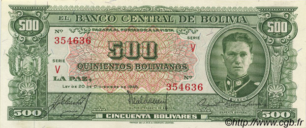 500 Bolivianos BOLIVIE  1945 P.148 NEUF