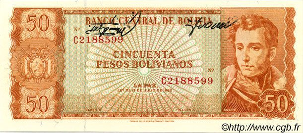 50 Pesos Bolivianos Fauté BOLIVIE  1962 P.162bx NEUF
