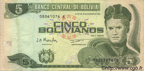 5 Bolivianos BOLIVIE  1998 P.203c TTB