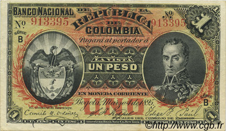 1 Peso COLOMBIE  1895 P.234 SUP