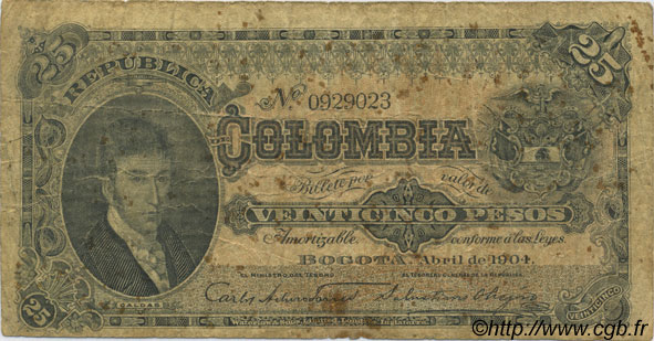 25 Pesos COLOMBIE  1904 P.313 B